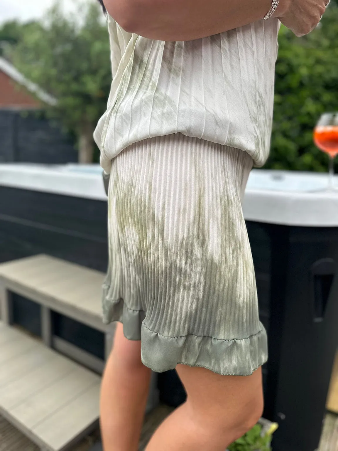 Khaki Tie Dye Pleated Shorts Darcy