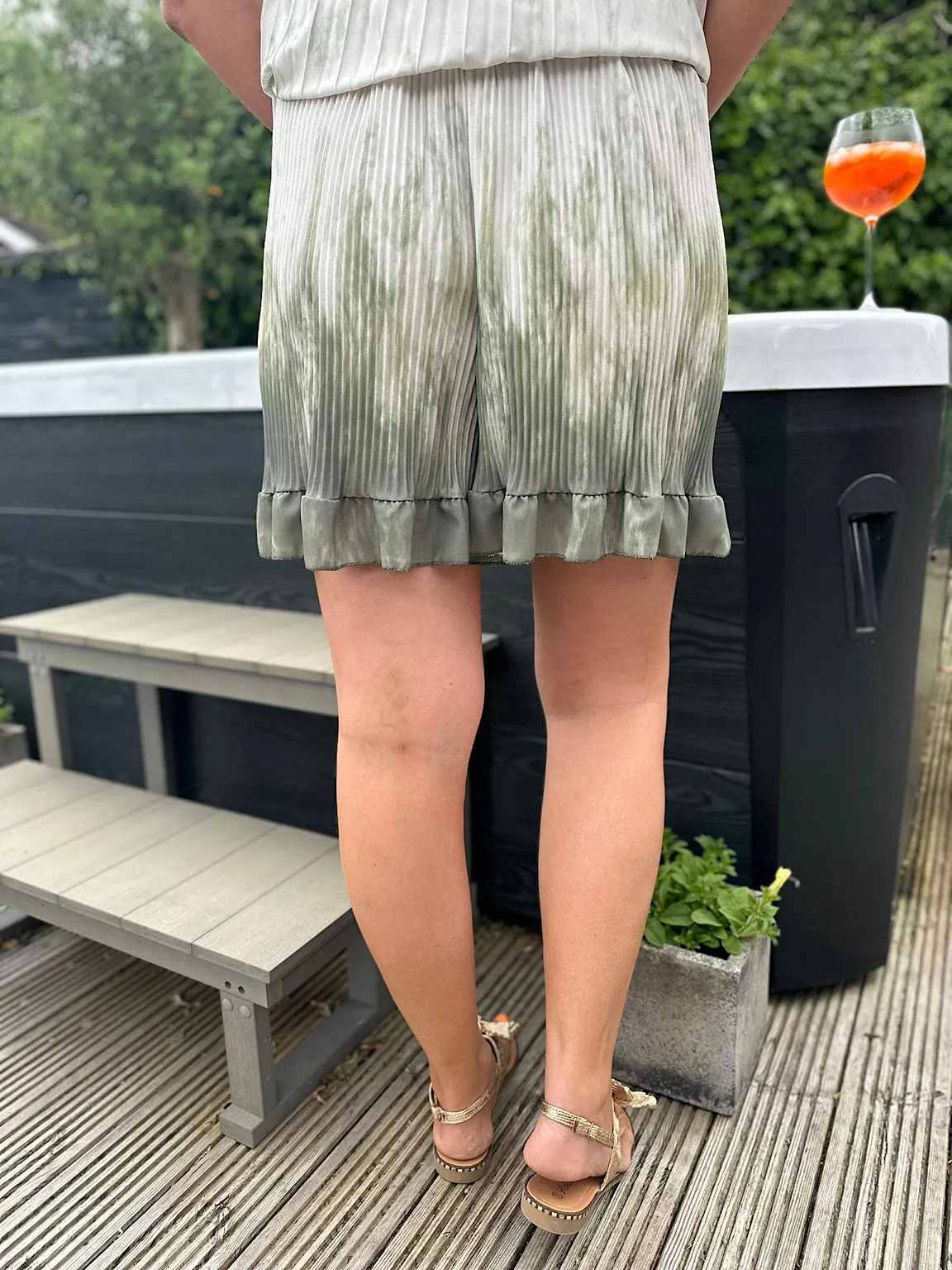 Khaki Tie Dye Pleated Shorts Darcy