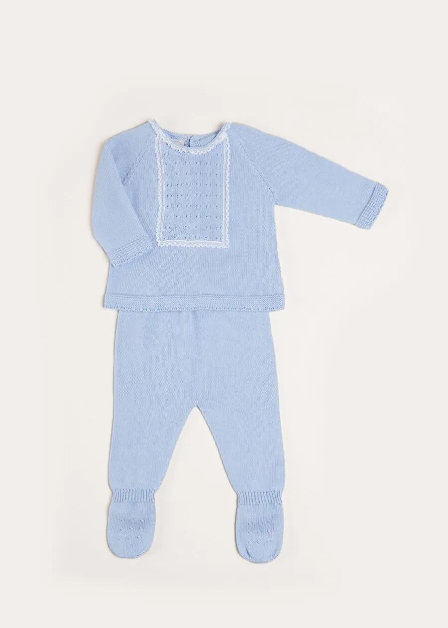 Lace Trim Knitted Set in Blue (1-6mths)