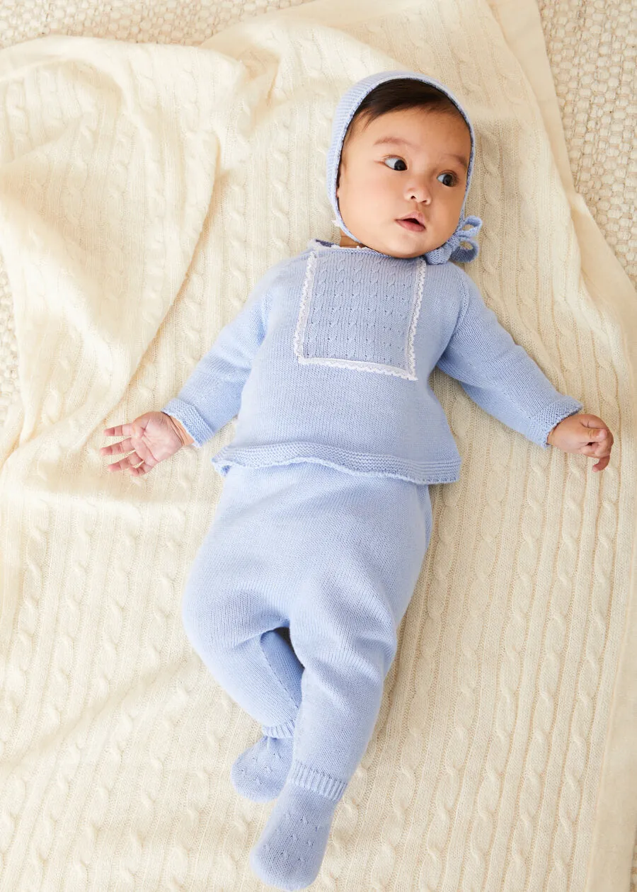 Lace Trim Knitted Set in Blue (1-6mths)