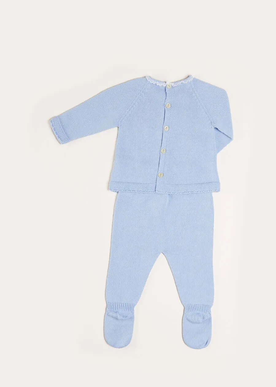 Lace Trim Knitted Set in Blue (1-6mths)