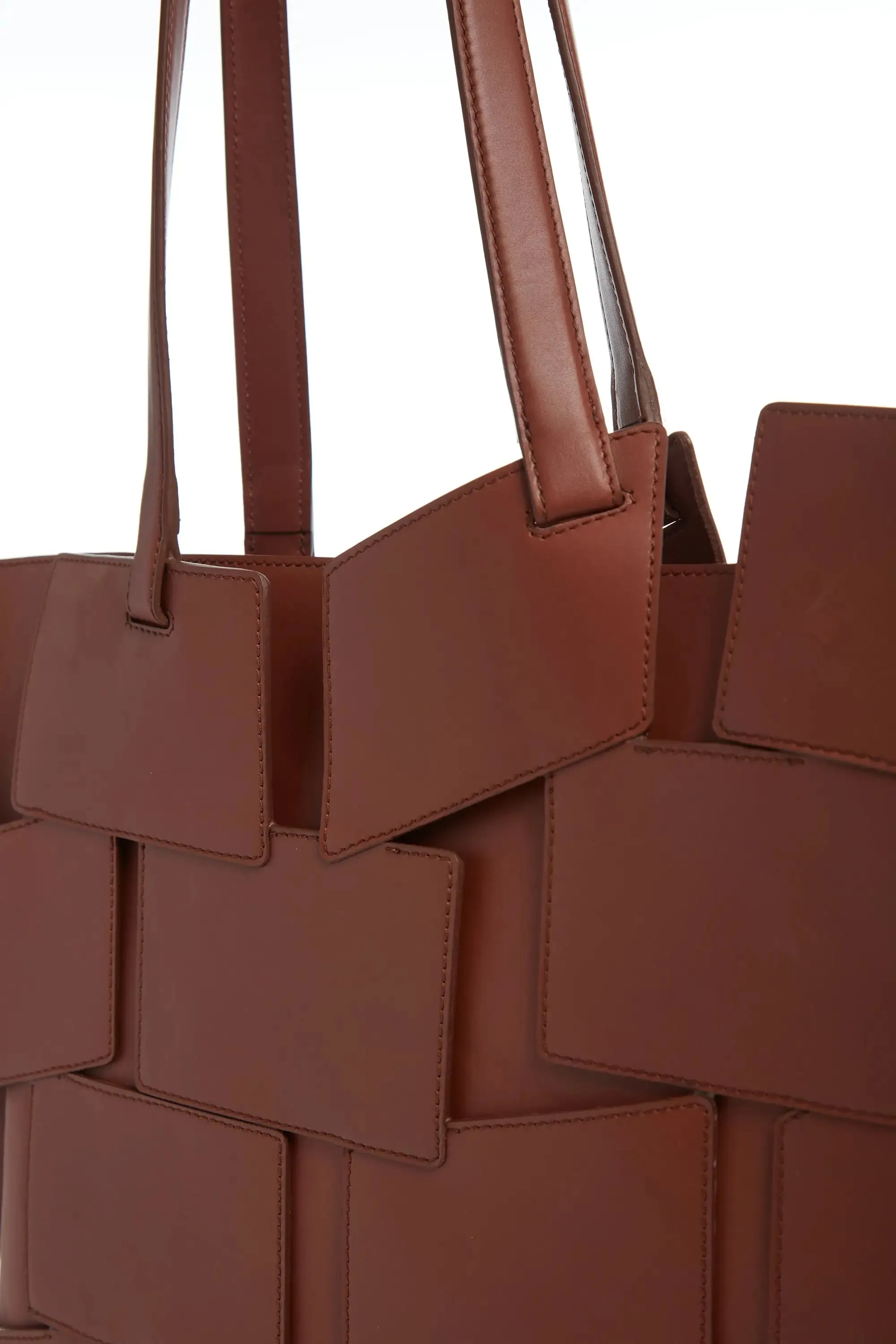 Lacquered Tote Bag in Cognac Patchwork Leather