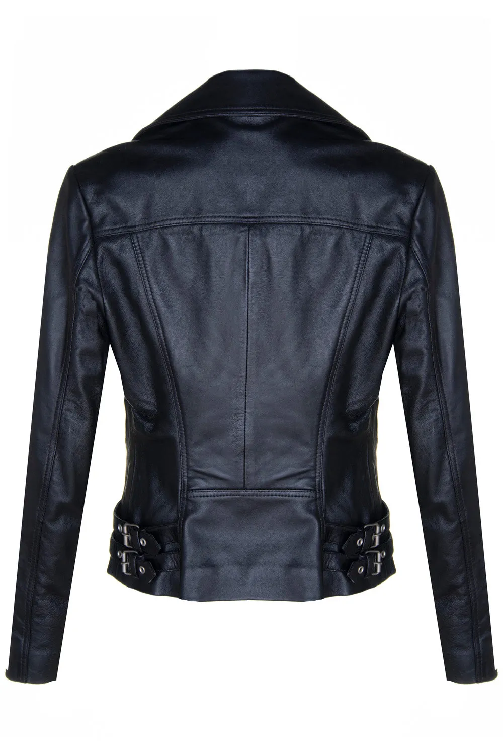 Ladies 2588 Black or Tan Fashion Biker Jacket with Unique Pockets in Soft Lambskin