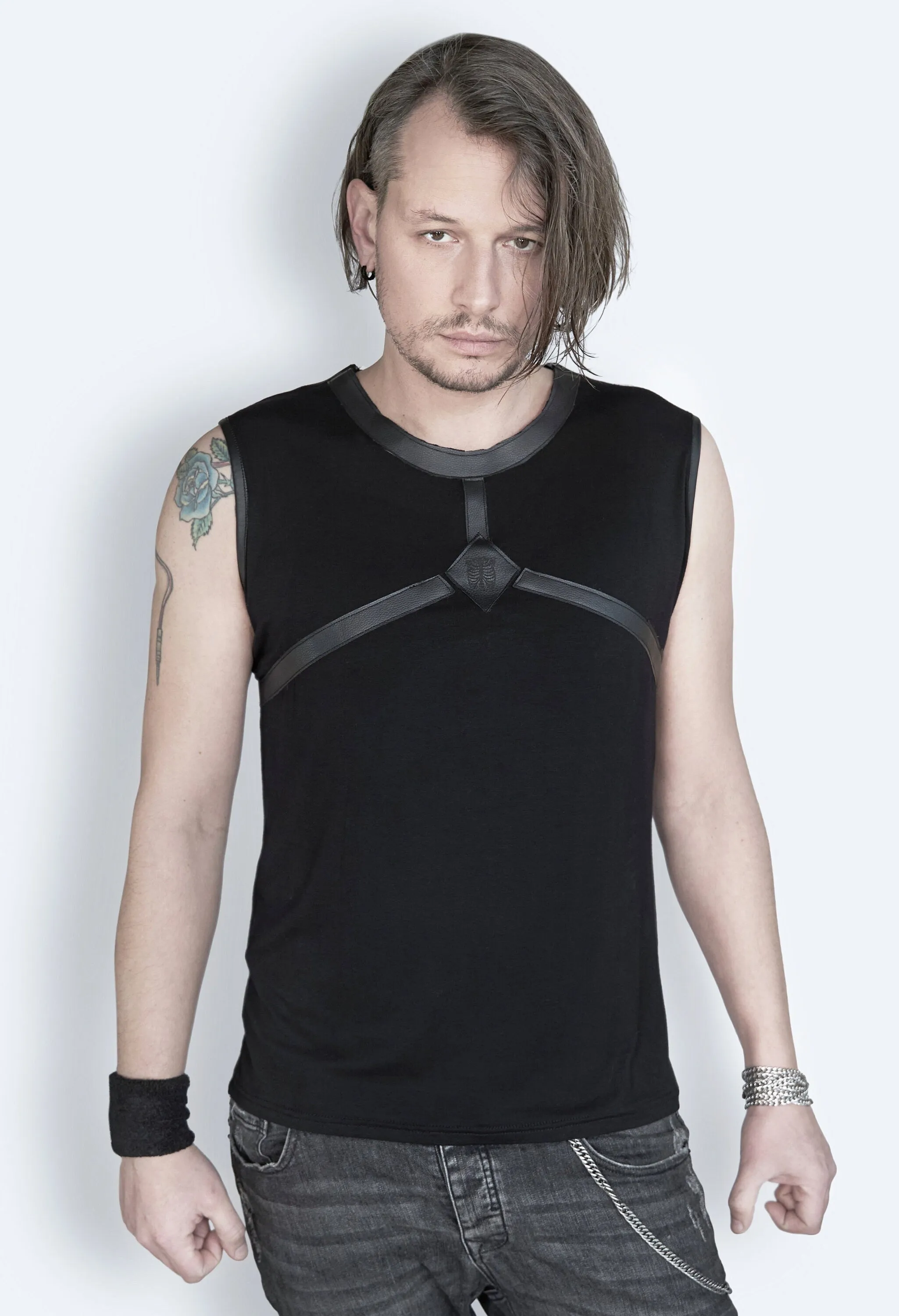 Leather harness laser engraved amulet Tank top | Unisex