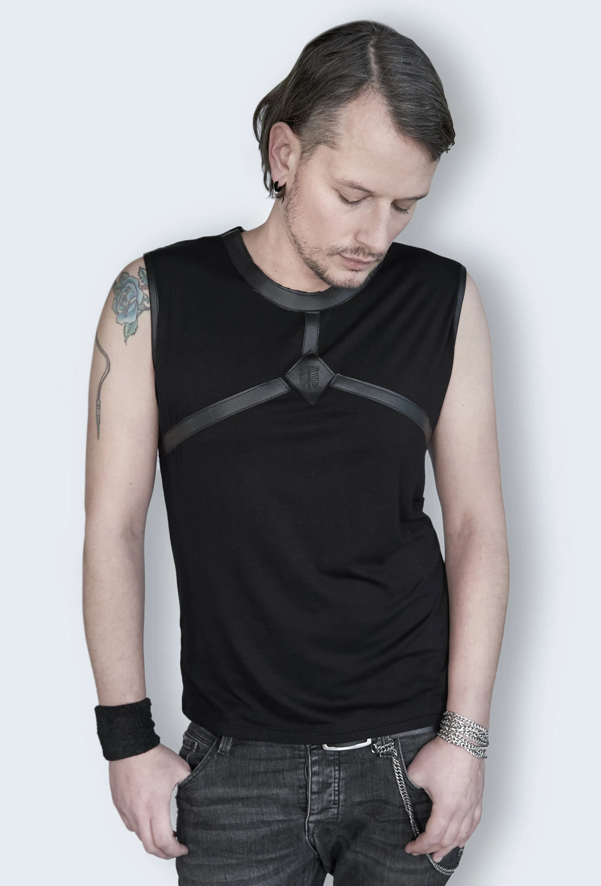 Leather harness laser engraved amulet Tank top | Unisex