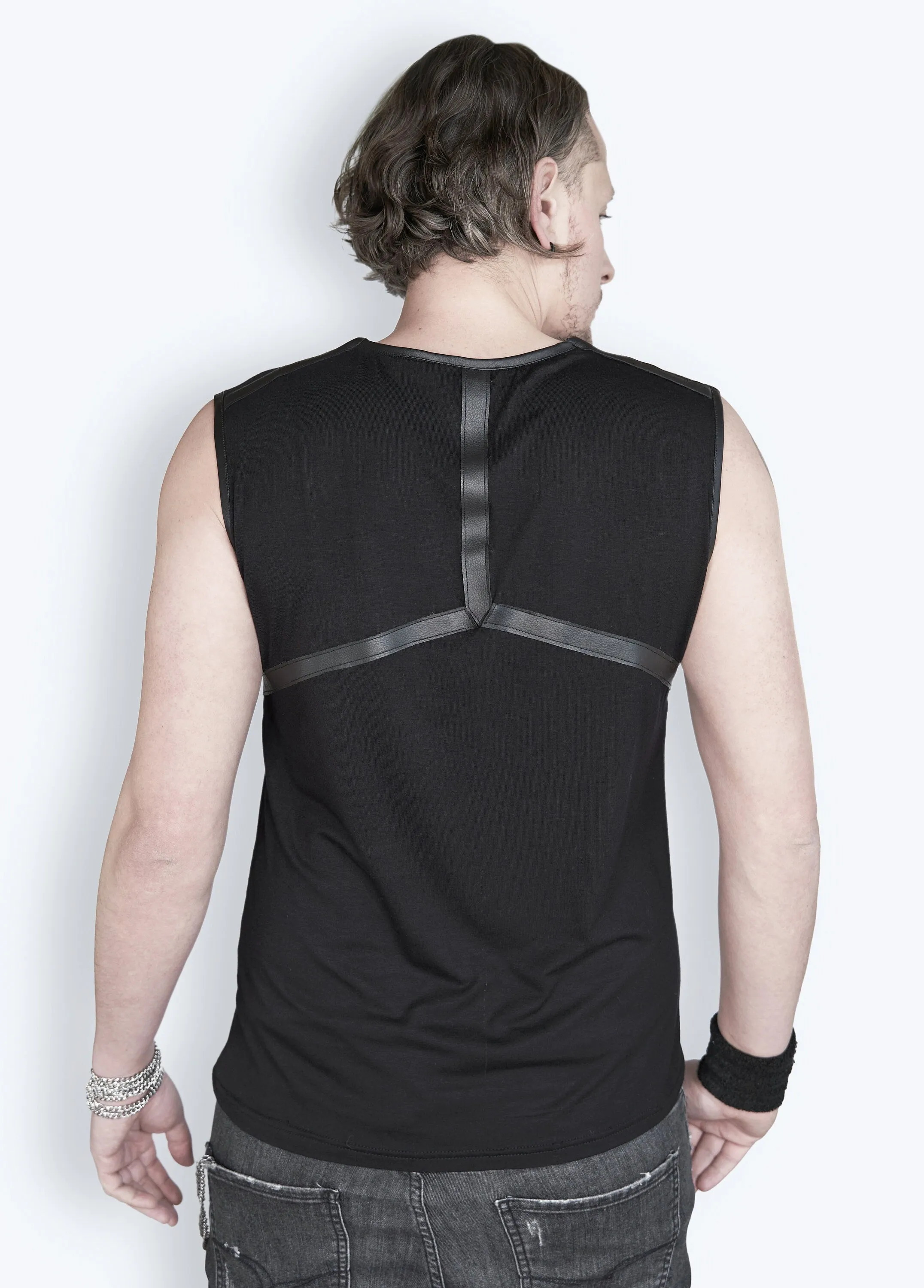 Leather harness laser engraved amulet Tank top | Unisex