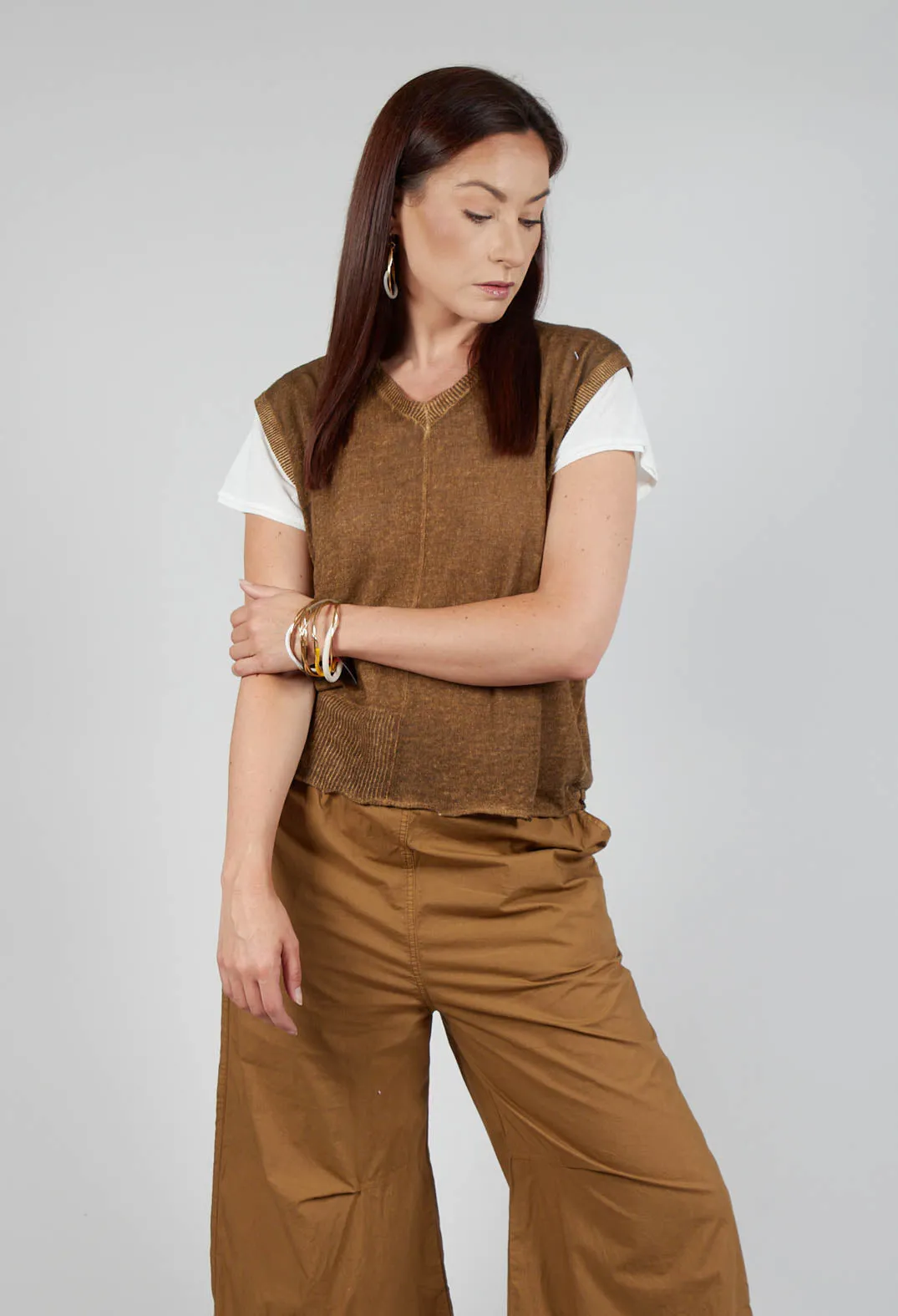 Linen Cotton Vest in Tobacco