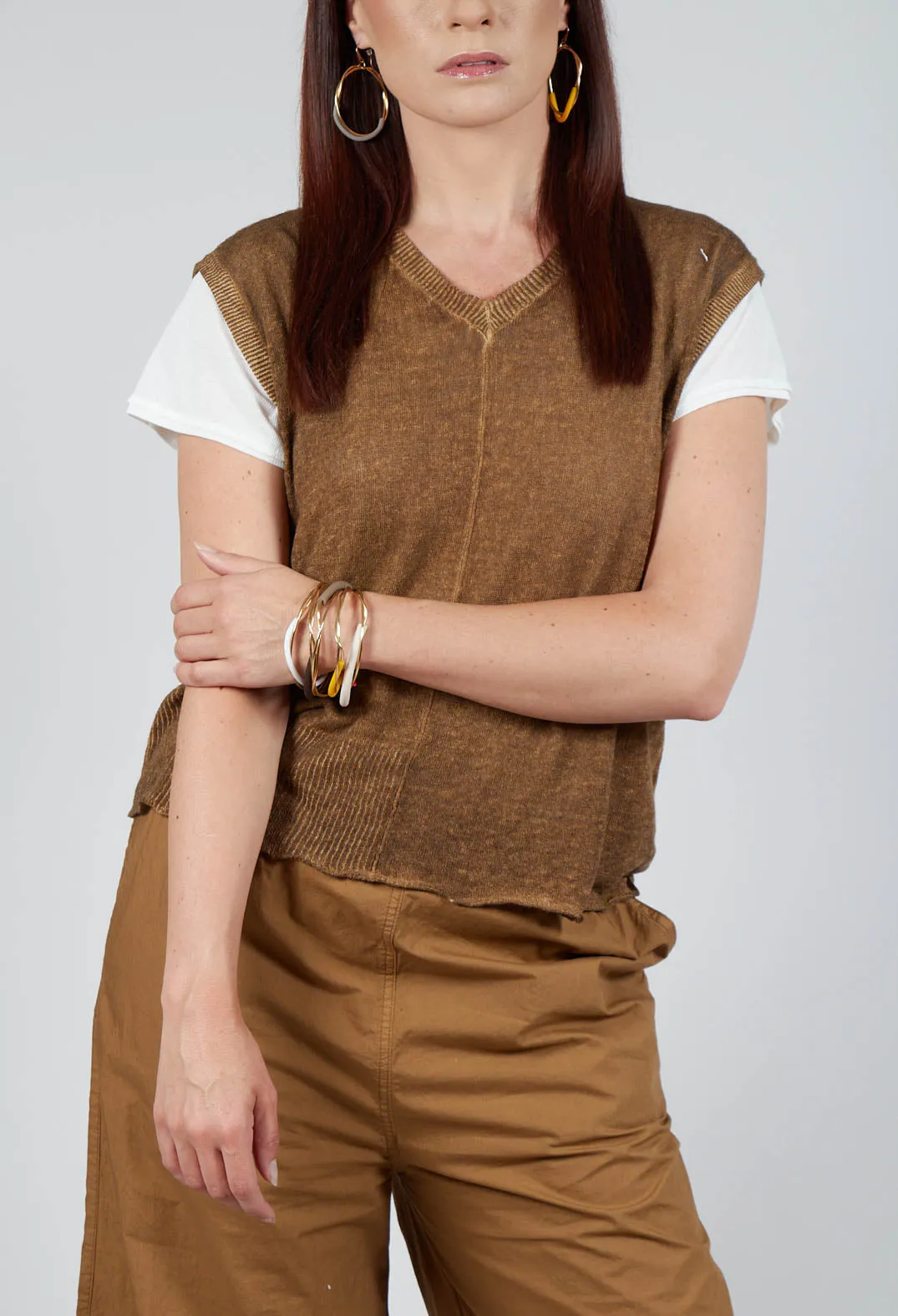 Linen Cotton Vest in Tobacco