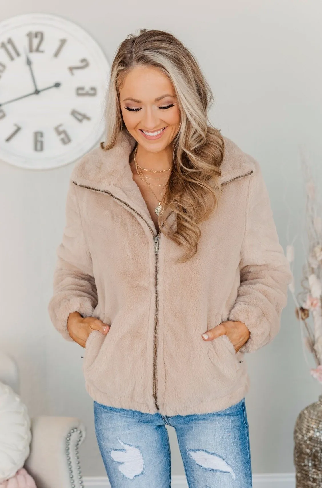 Live For Today Thick Sherpa Jacket- Light Taupe