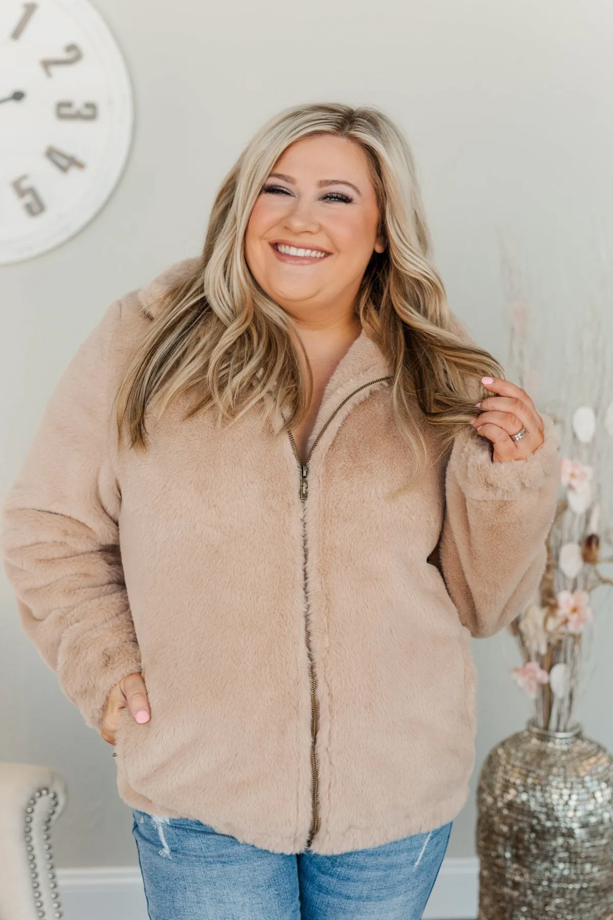 Live For Today Thick Sherpa Jacket- Light Taupe