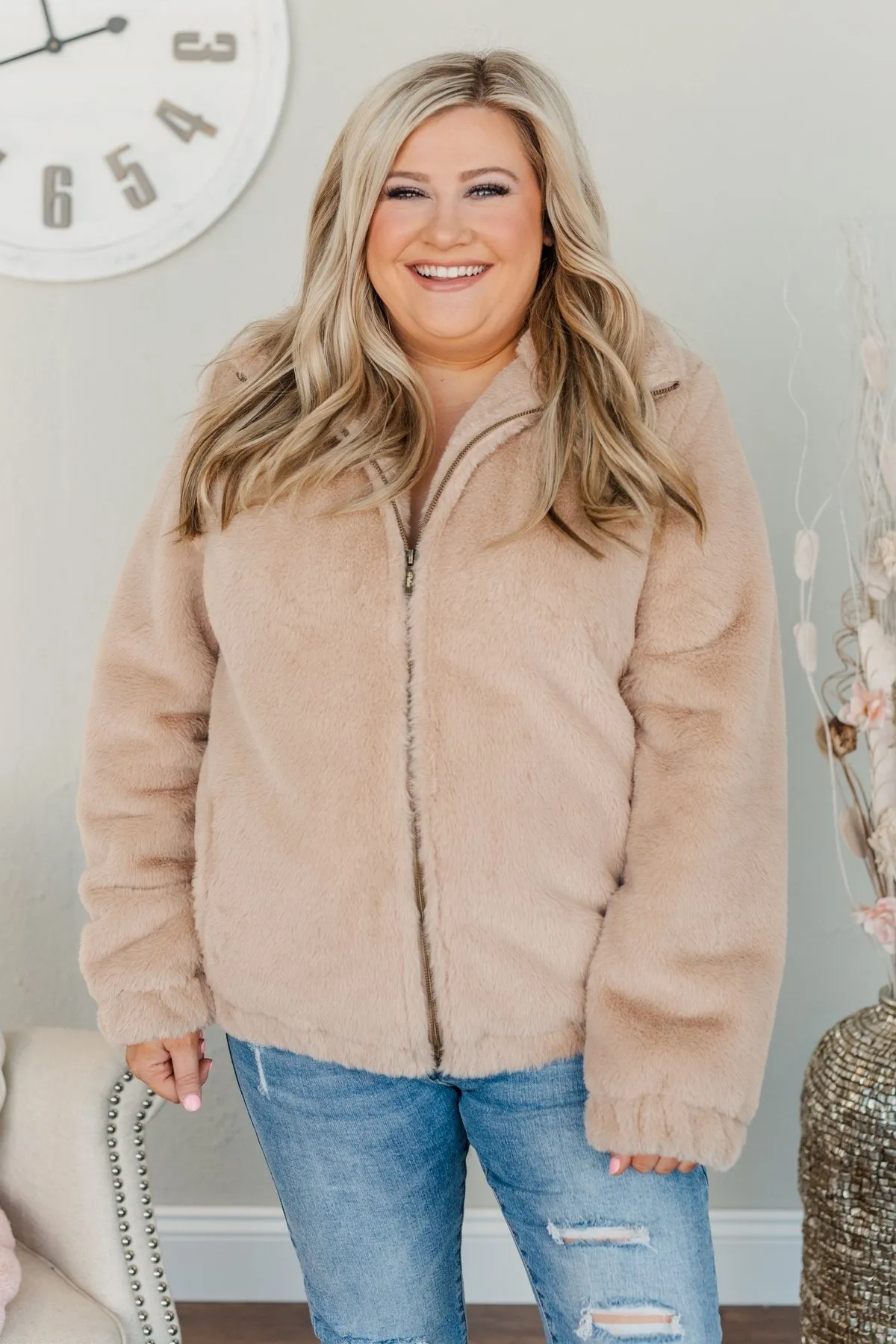 Live For Today Thick Sherpa Jacket- Light Taupe