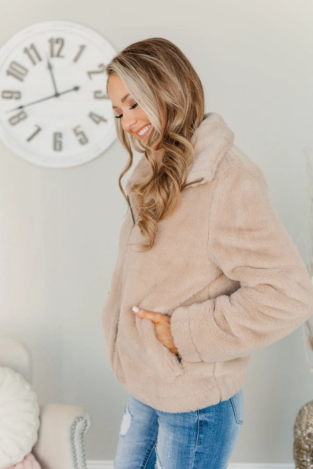 Live For Today Thick Sherpa Jacket- Light Taupe