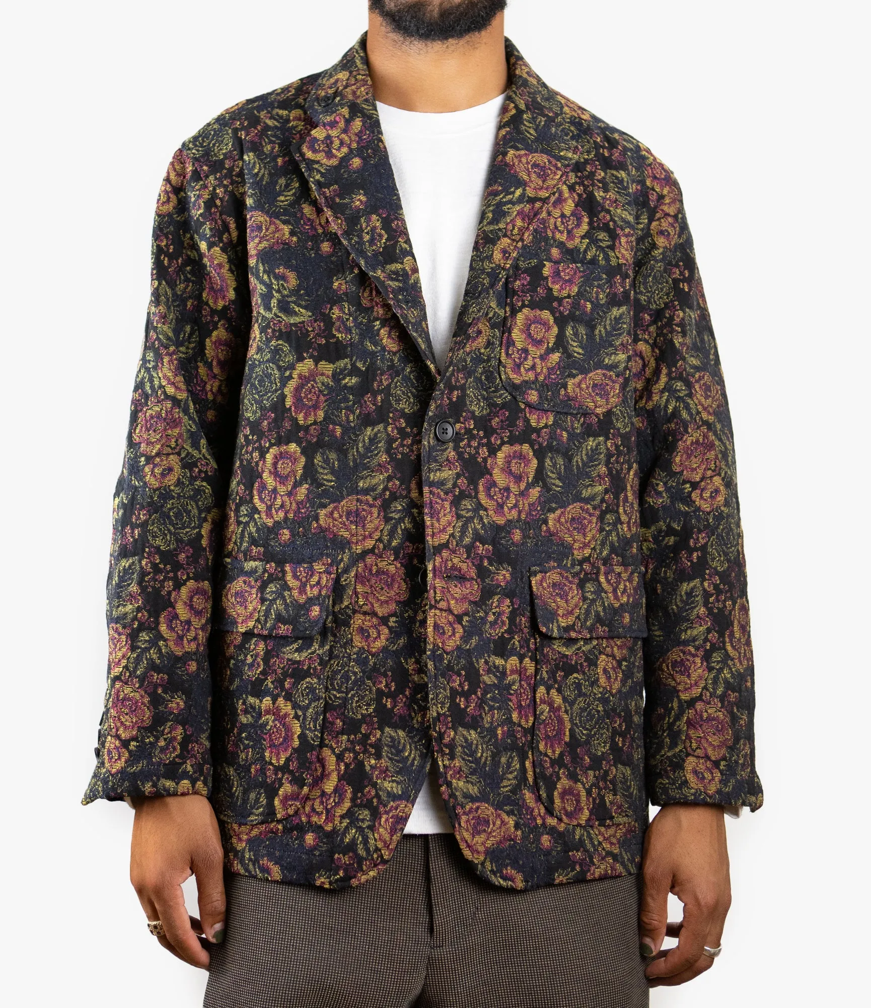 Loiter Jacket – Black/Gold Floral Jacquard Poly Cotton