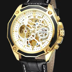 Men's Genuine Leather Skeleton Automatic Mechanical Wristwatch