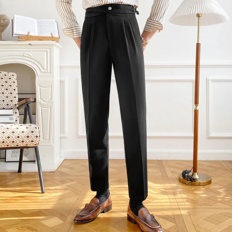 Men's Solid Color British High Waist Slim Fit Business Casual Pants