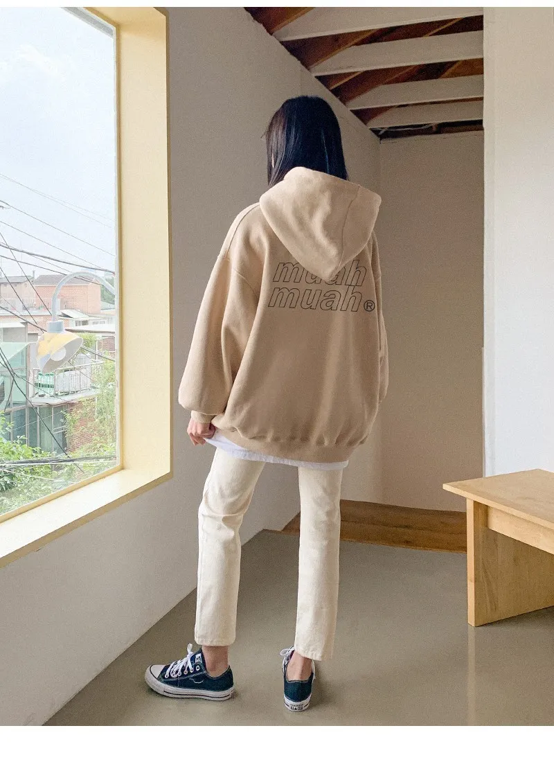 muahmuah  |Unisex Long Sleeves Plain Cotton Oversized Logo