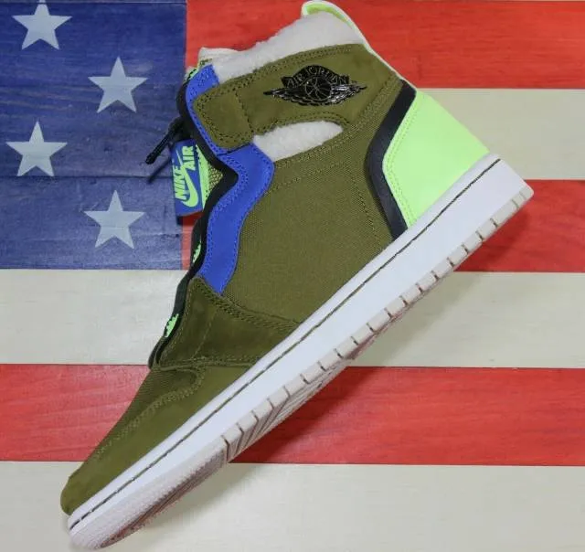 Nike air jordan 1 zip high utility pack womens shoes olive black volt av3723-300