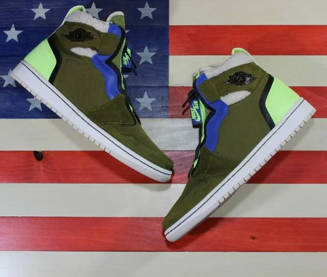 Nike air jordan 1 zip high utility pack womens shoes olive black volt av3723-300