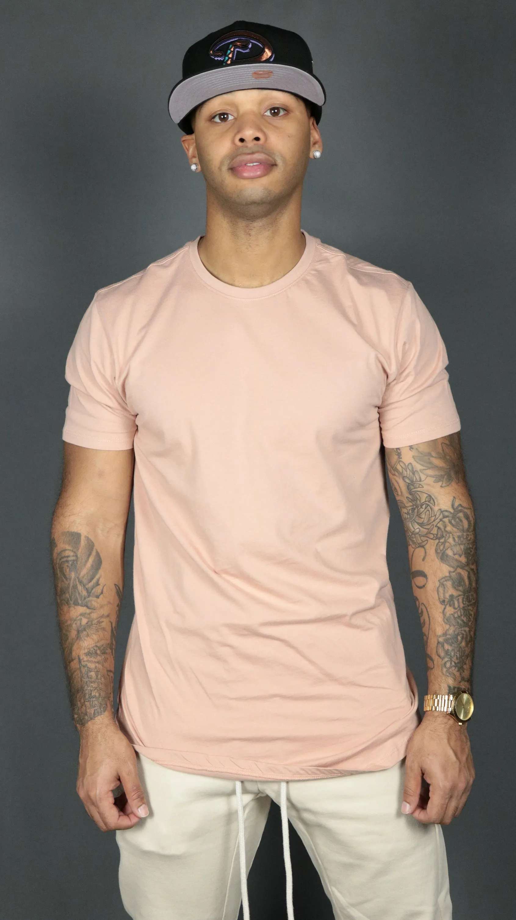 Pink Longline T Shirt For Men | Pink Curved Hem Men's T Shirt | Jordan Craig