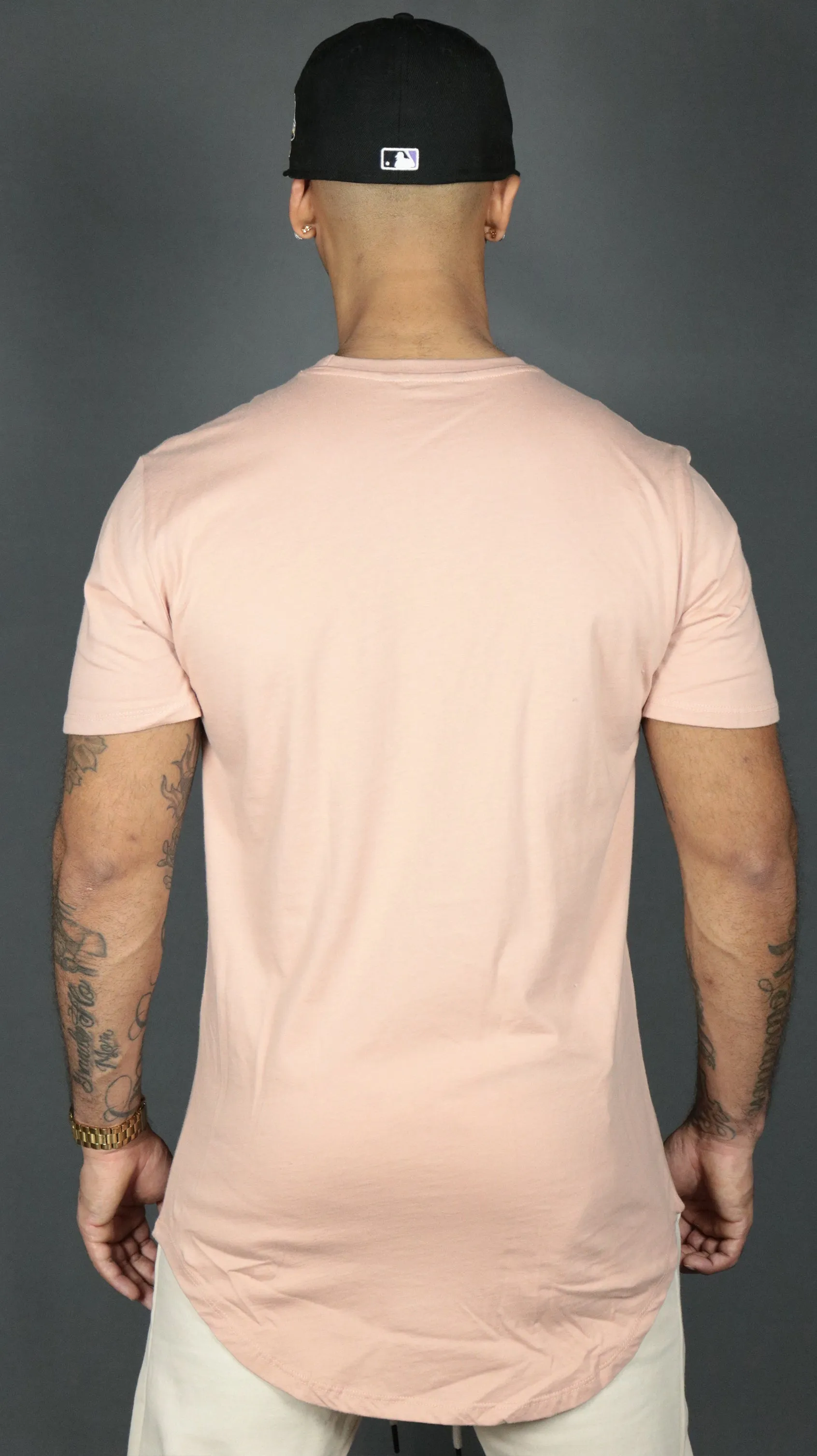 Pink Longline T Shirt For Men | Pink Curved Hem Men's T Shirt | Jordan Craig