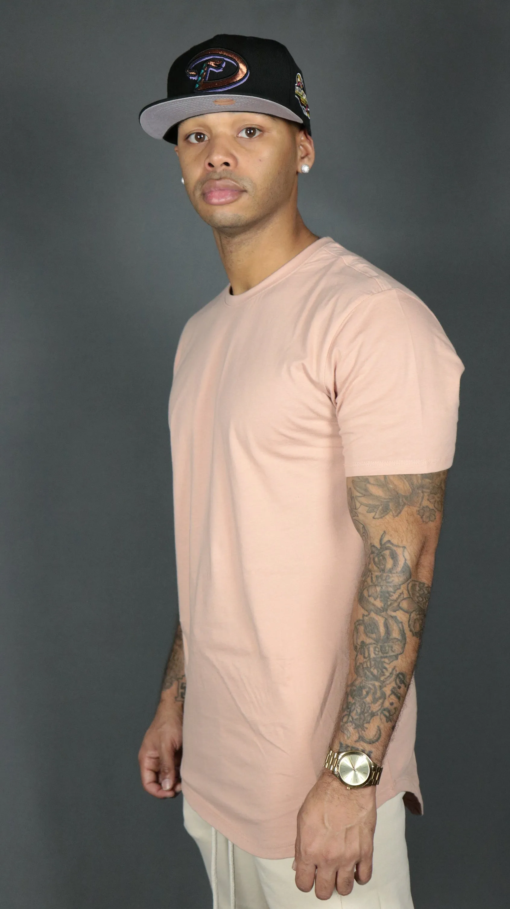 Pink Longline T Shirt For Men | Pink Curved Hem Men's T Shirt | Jordan Craig