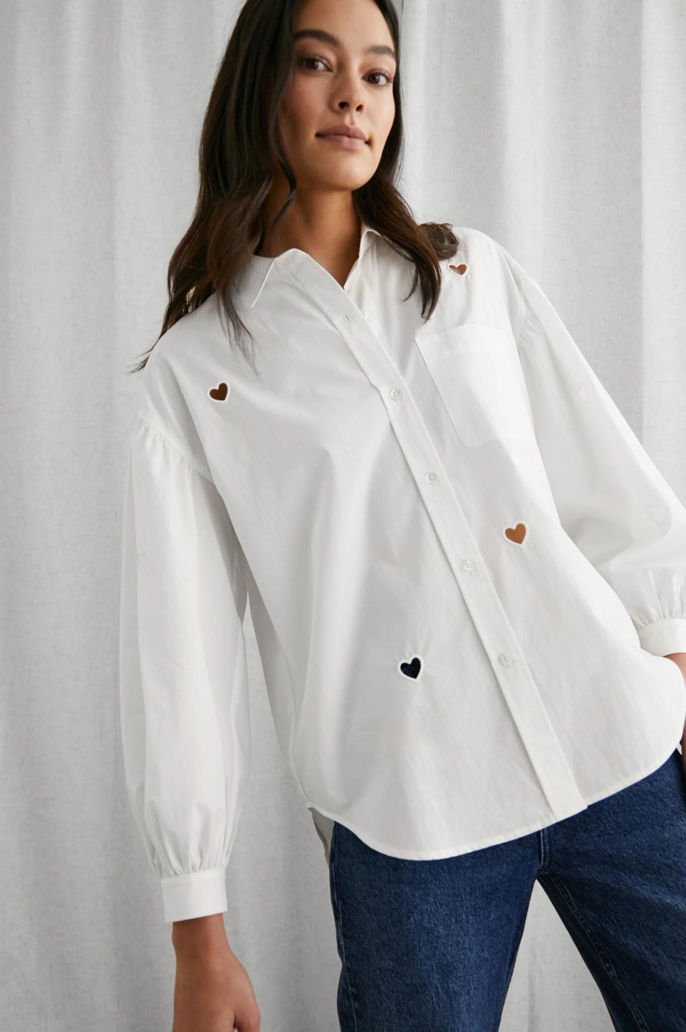 Rails Janae Heart Eyelet Shirt in White