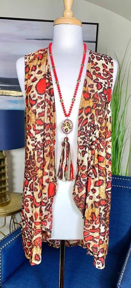 Red & Tan Leopard Vest