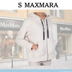 S Max Mara  |Long Sleeves Cotton Logo Hoodies & Sweatshirts