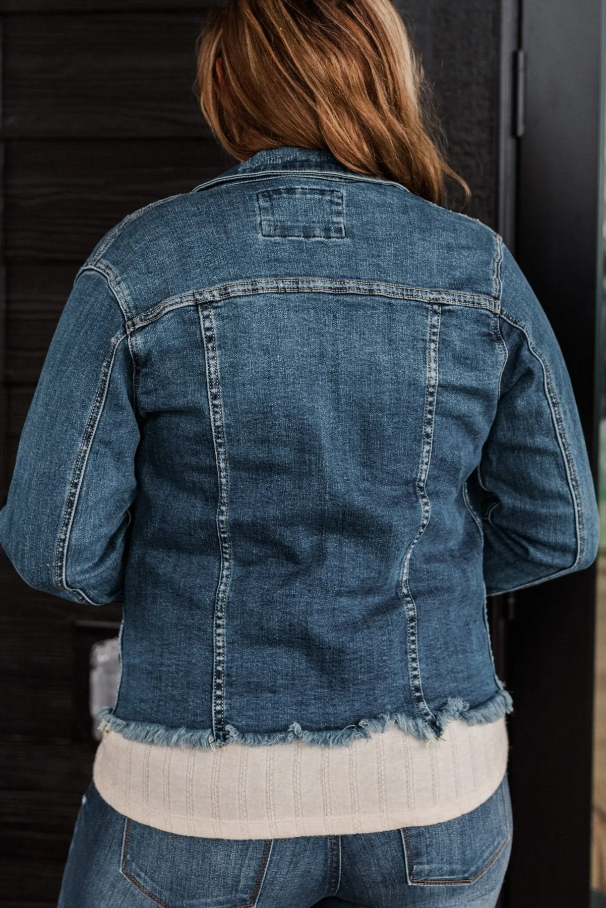 She's So Classic Distressed Denim Jacket- Dark Wash