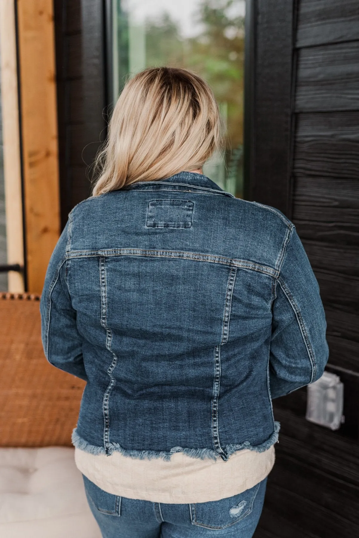 She's So Classic Distressed Denim Jacket- Dark Wash