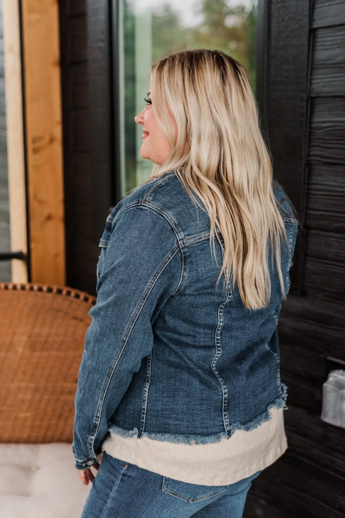 She's So Classic Distressed Denim Jacket- Dark Wash