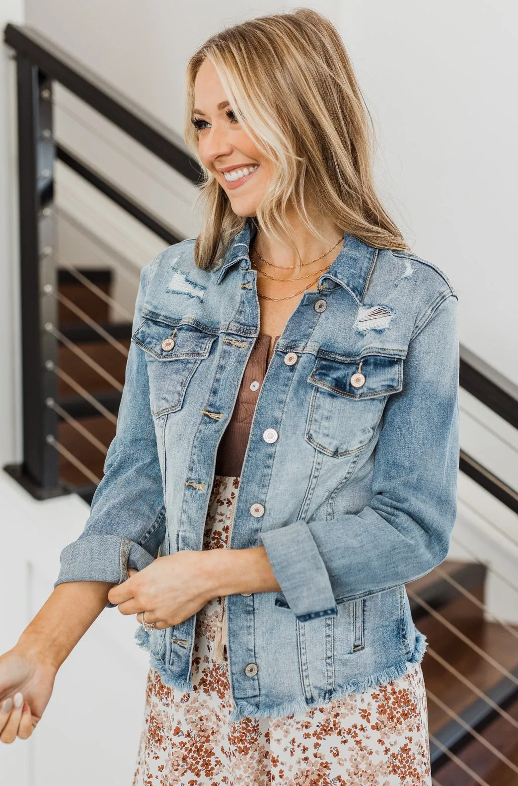 She's So Classic Distressed Denim Jacket- Light Wash