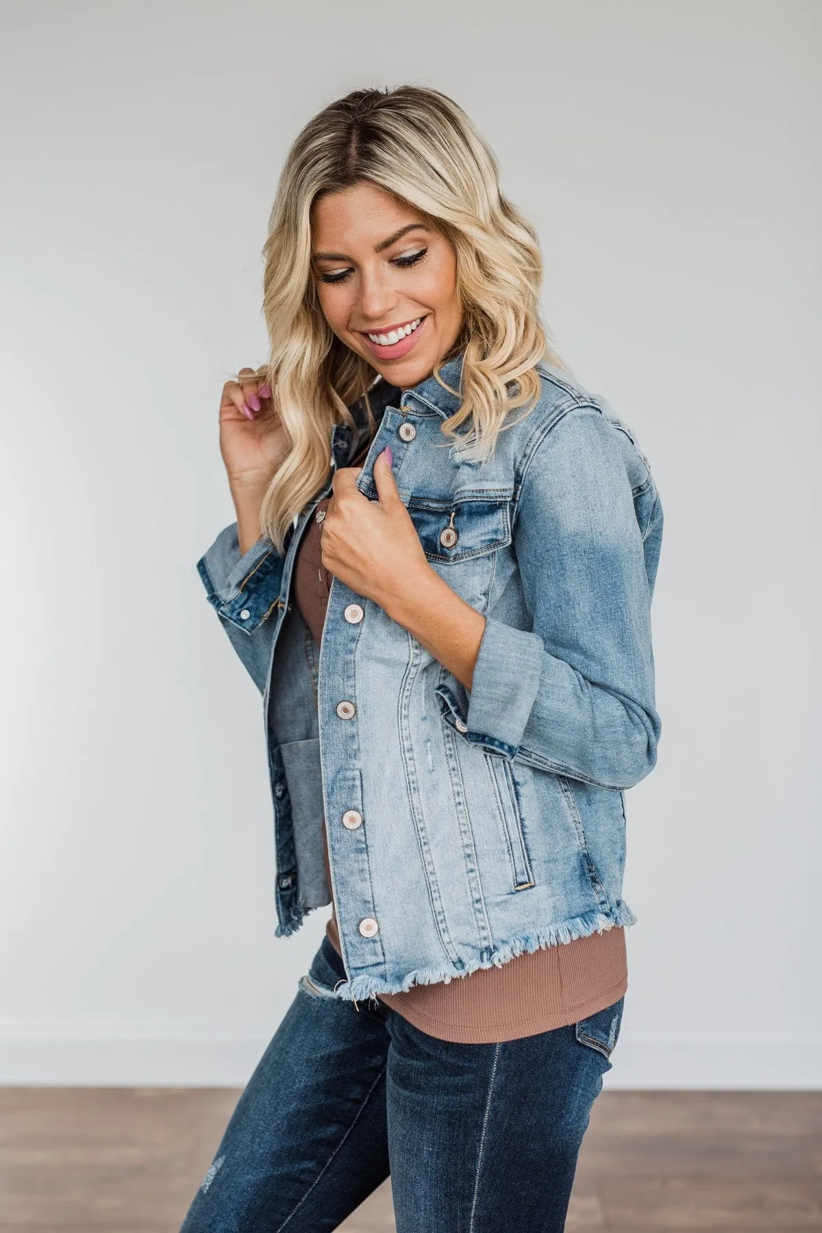 She's So Classic Distressed Denim Jacket- Light Wash