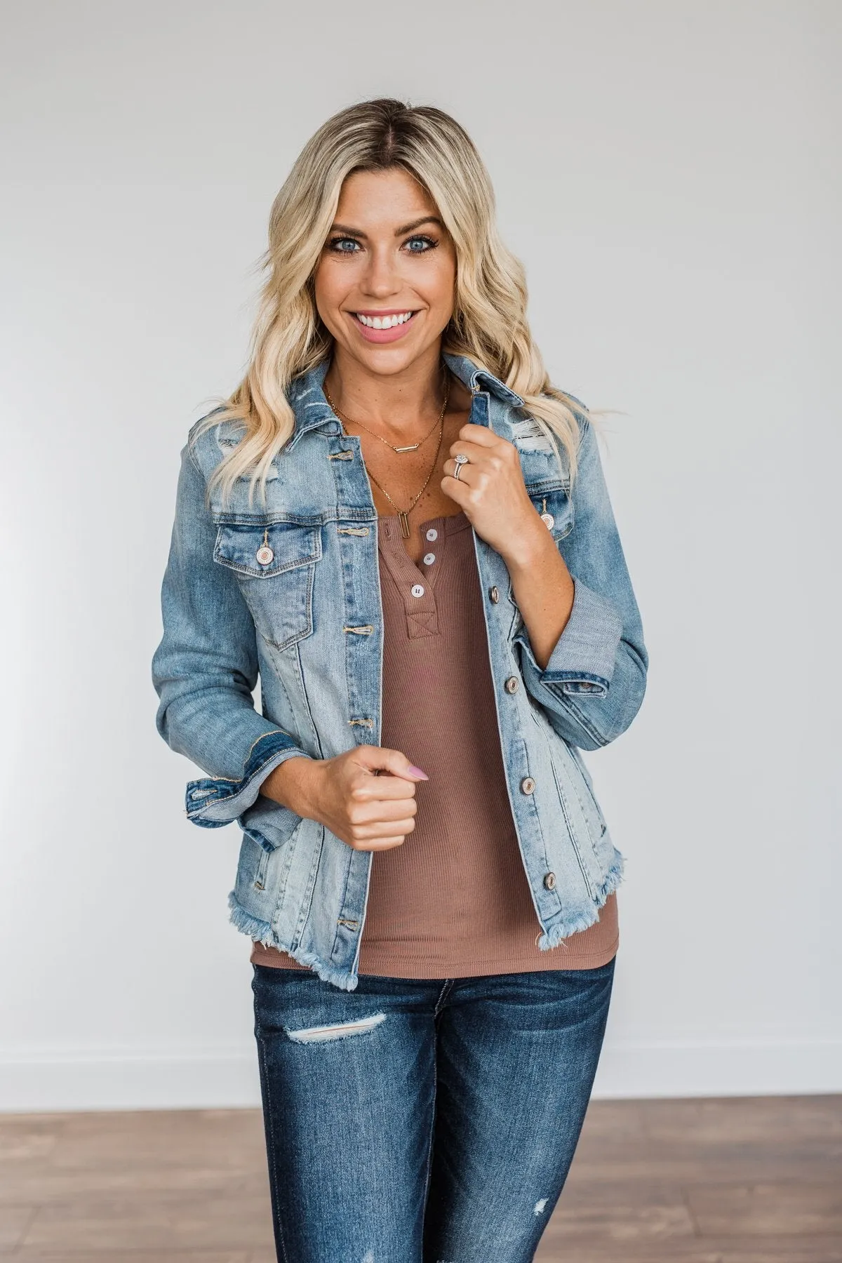 She's So Classic Distressed Denim Jacket- Light Wash