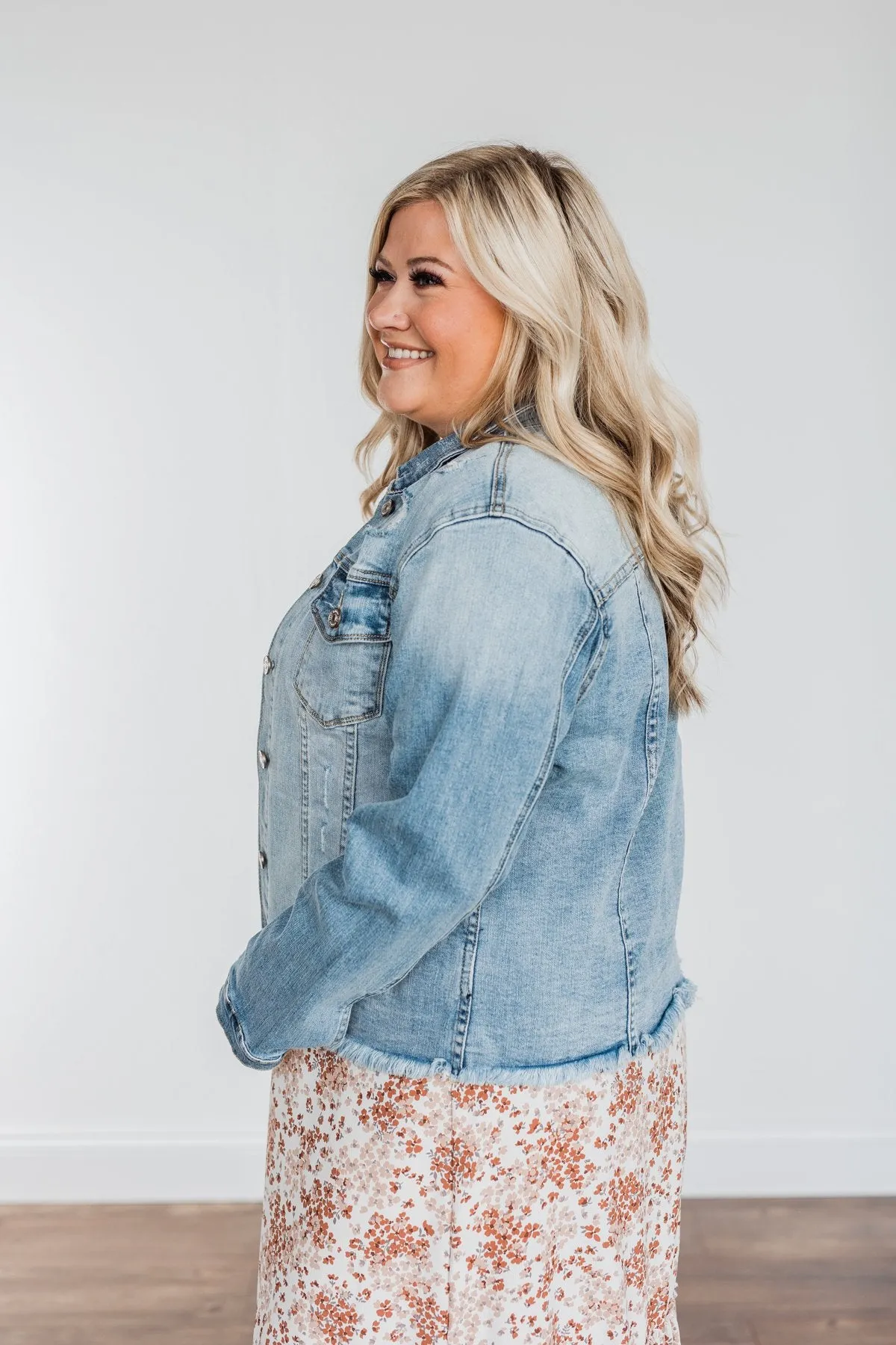 She's So Classic Distressed Denim Jacket- Light Wash