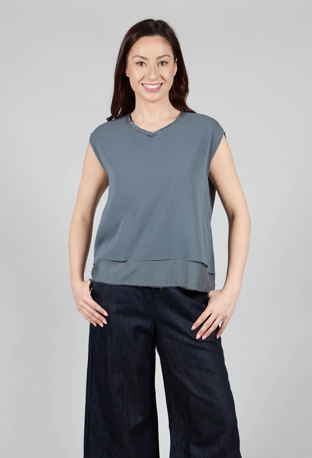 Silk Vest Top in Asfalto