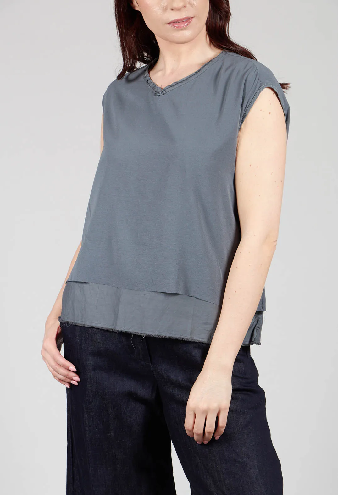 Silk Vest Top in Asfalto