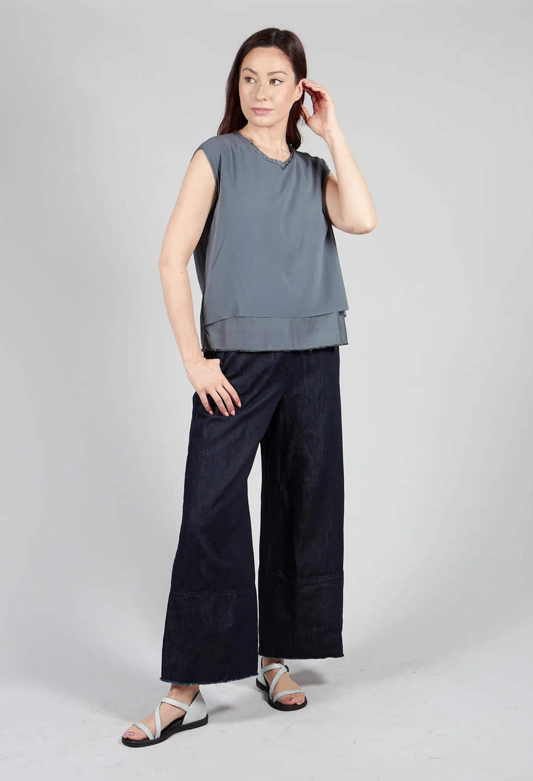 Silk Vest Top in Asfalto