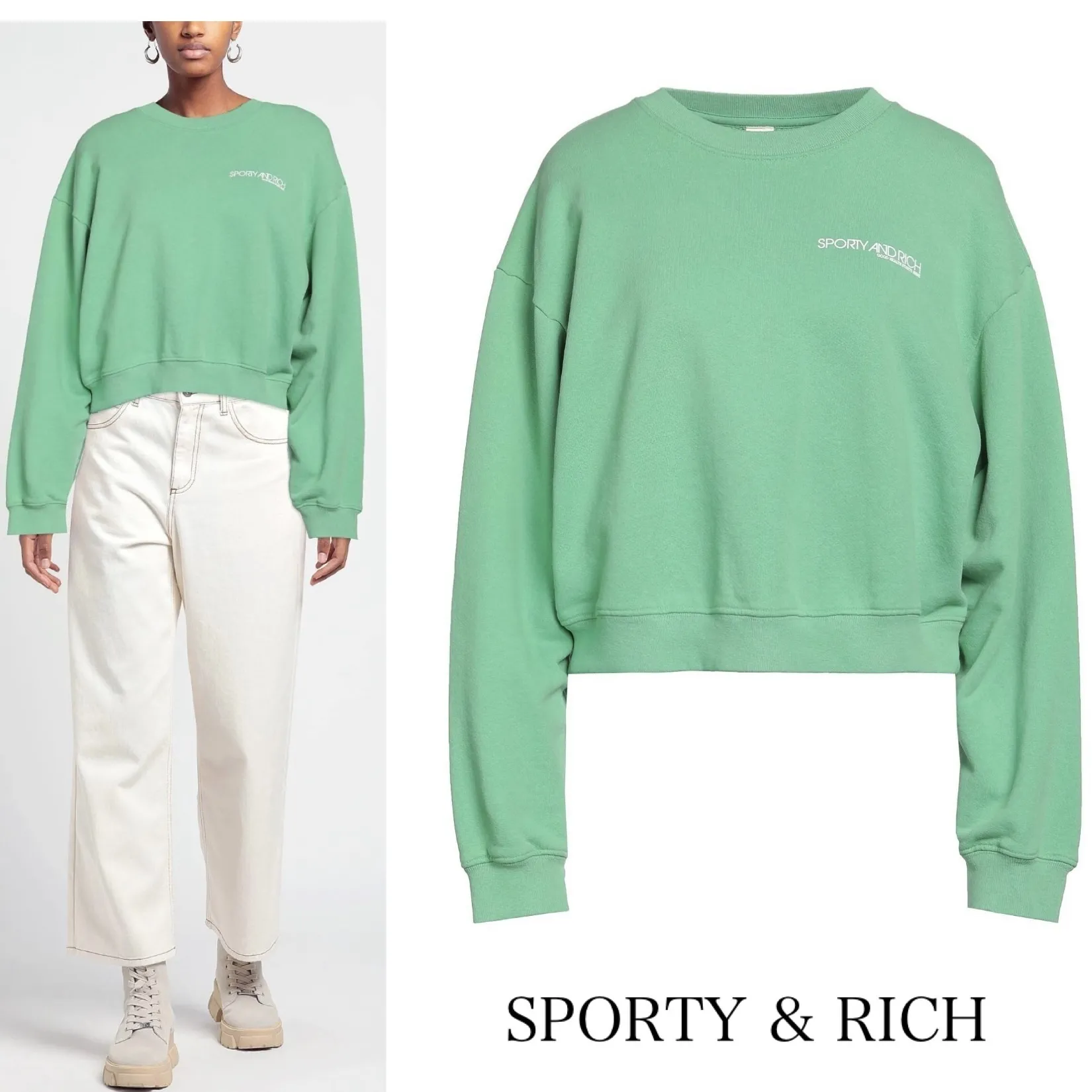 Sporty & Rich  |Crew Neck Sweat Long Sleeves Plain Cotton Logo