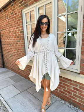 Stone Crochet Detail Hankey Hem Cover Up