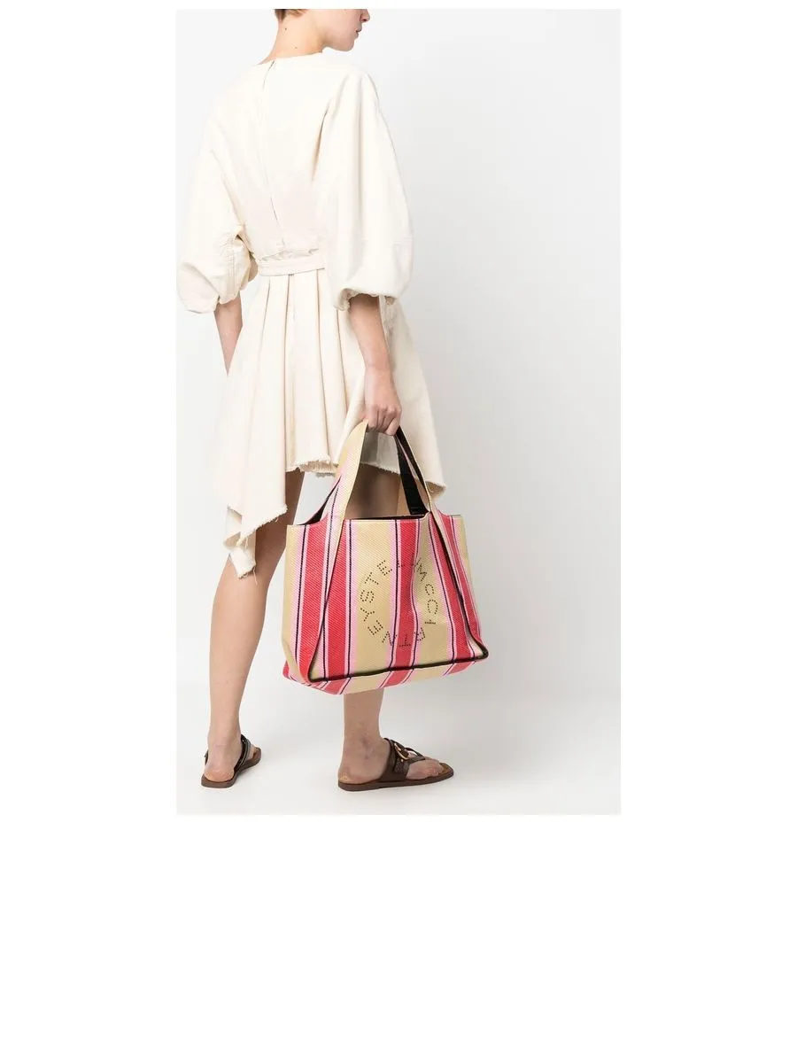 Striped Logoprint Tote Bag