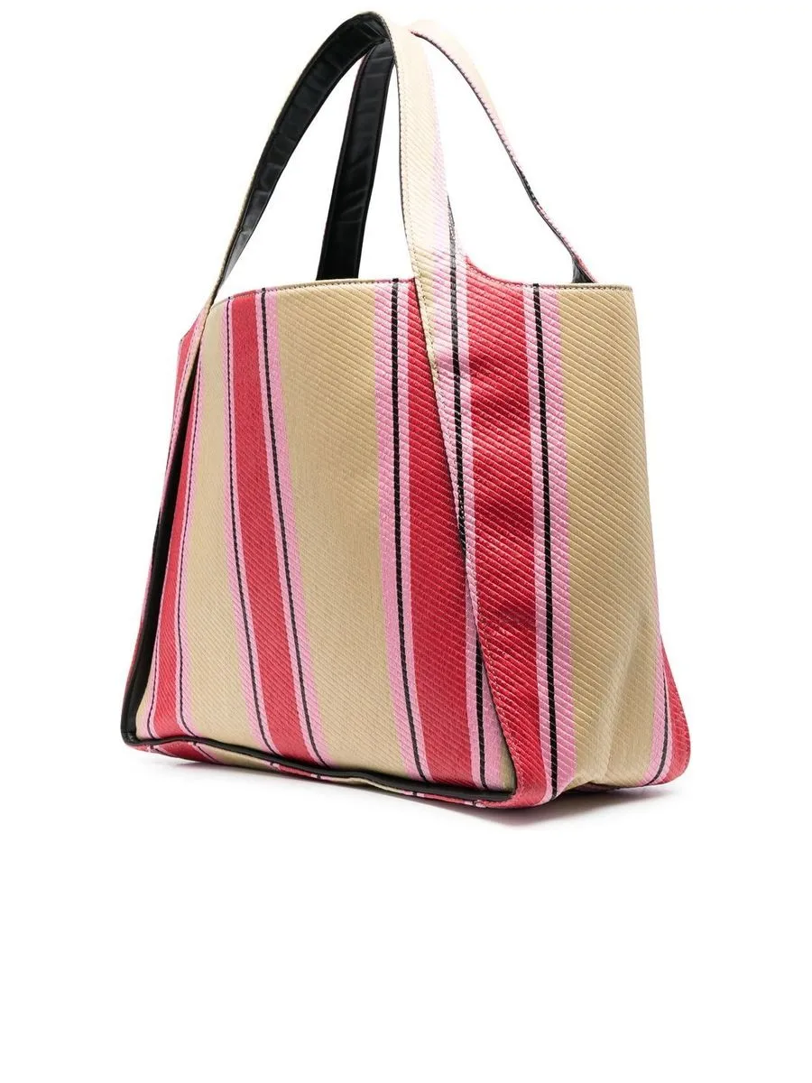 Striped Logoprint Tote Bag