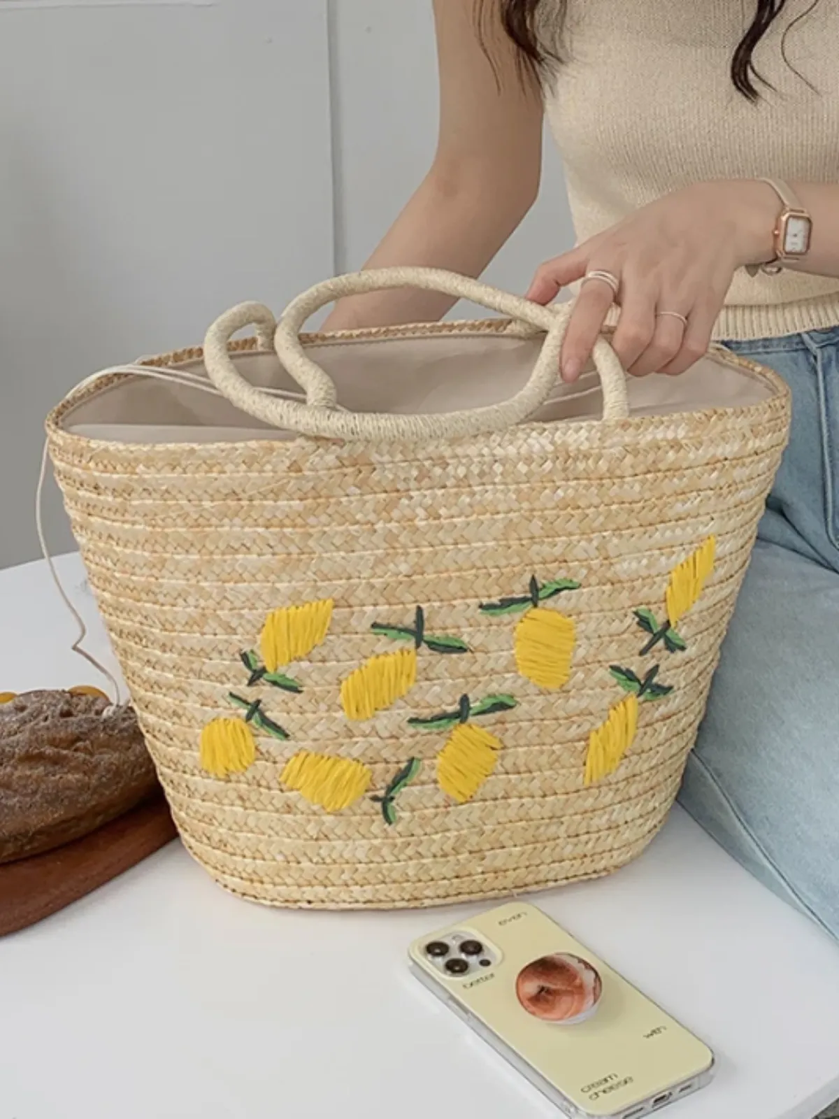 Sunshine On The Go Lemon Woven Tote Bag