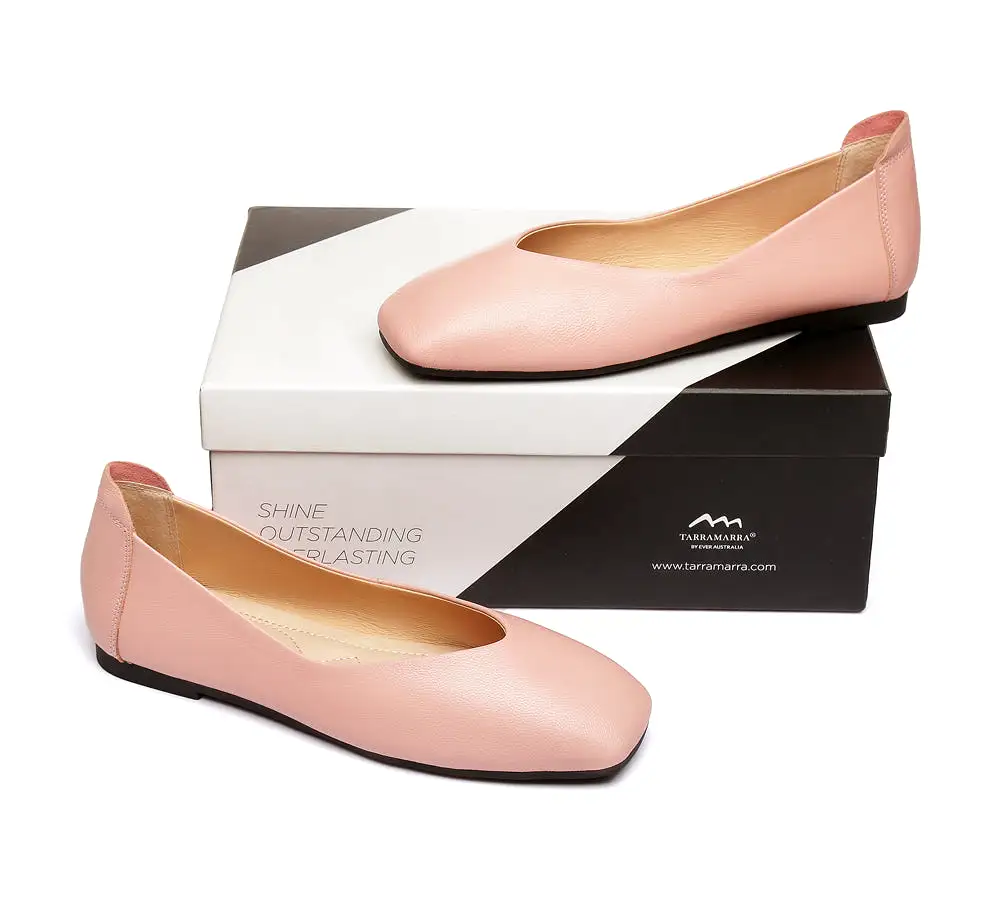 TARRAMARRA Square Toe Leather Ballet Flats Women Linda