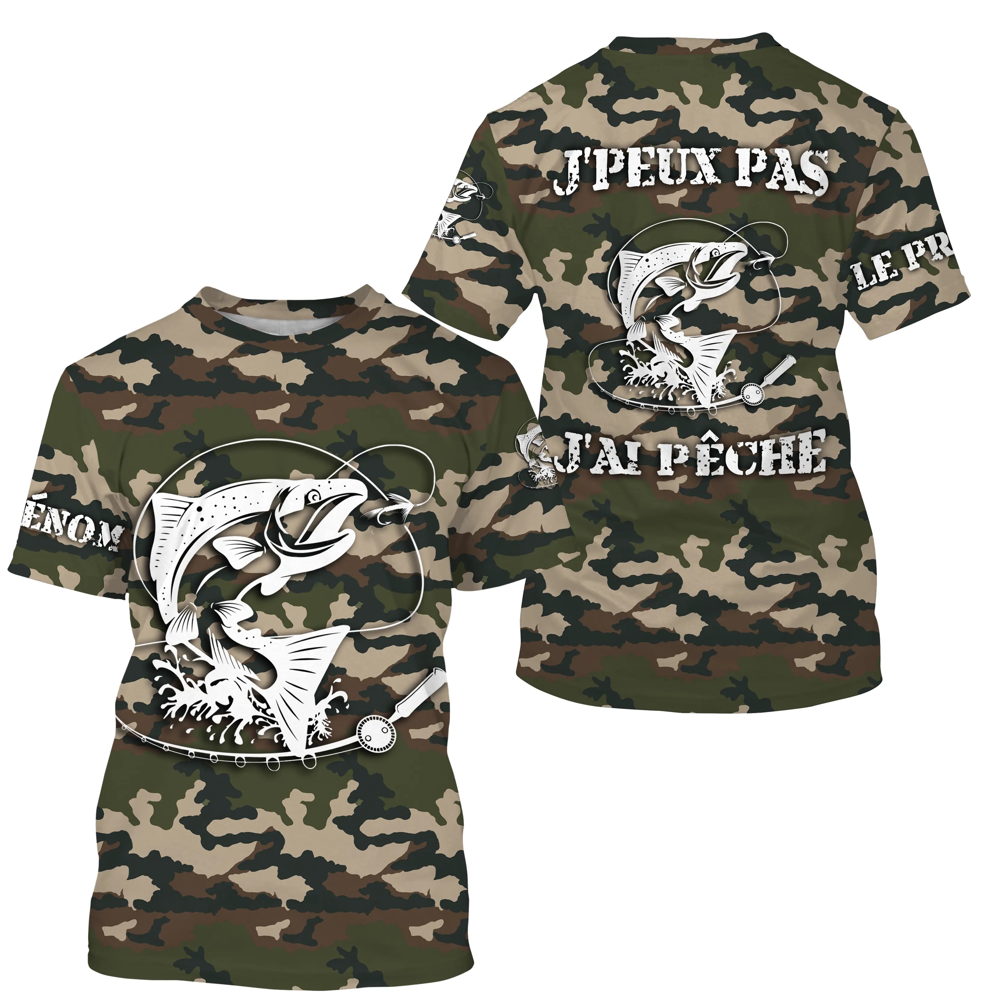 Tee Shirt Humour Pêche du Saumon, Cadeau Original Pêcheur, Camouflage pour la Pêche, Tee shirt Personnalisé, J'peux Pas J'ai Pêc