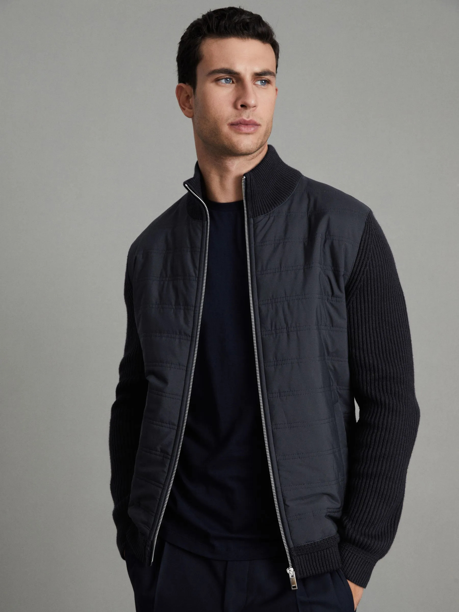 Trainer Hybrid Quilt and Knit Zip-Through Jacket