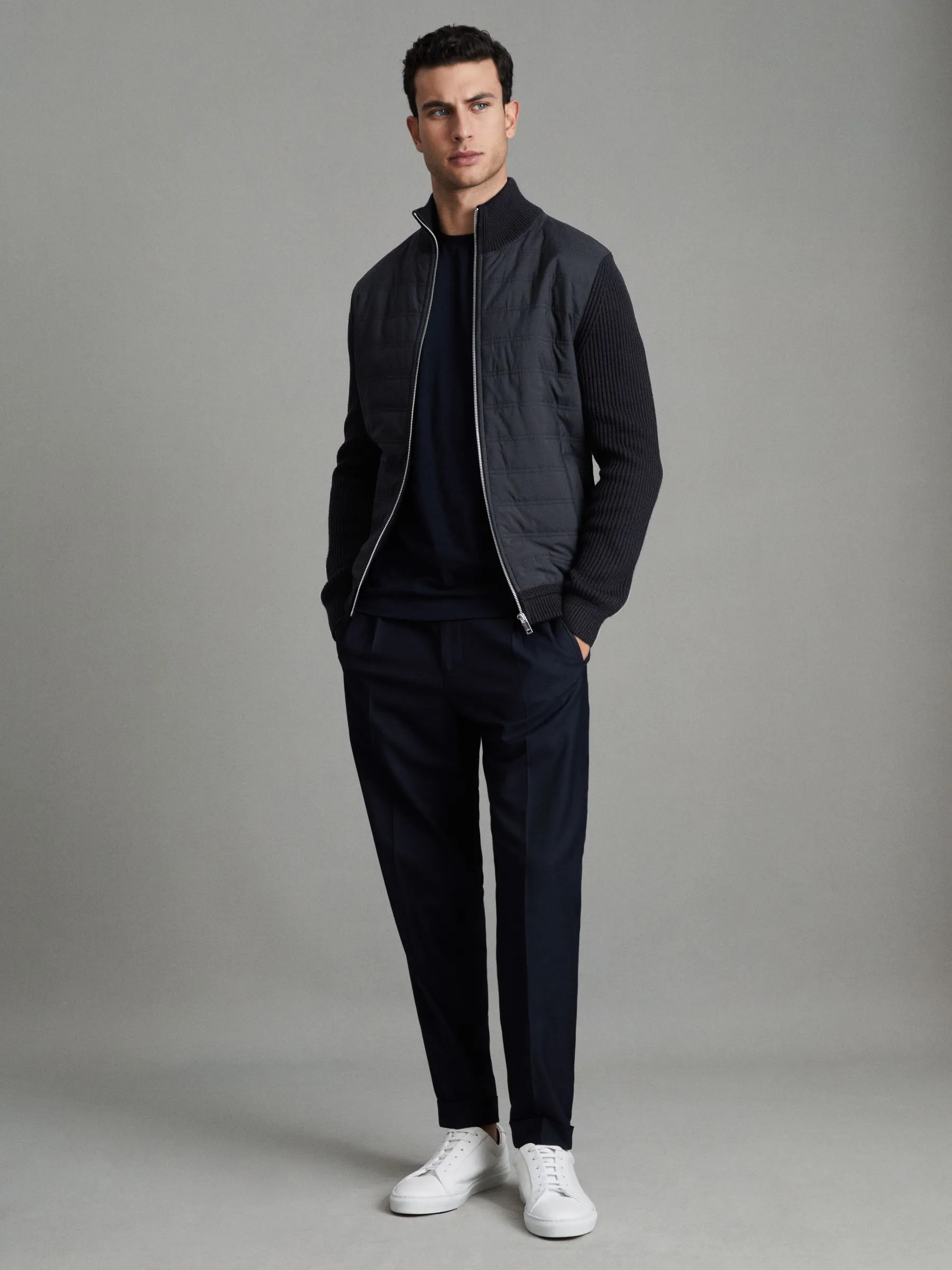 Trainer Hybrid Quilt and Knit Zip-Through Jacket