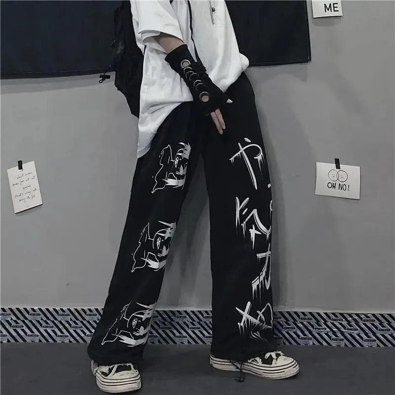 Unleash Your Gothic Retro Style with our Printed Wide Leg Pants Men Women Sweatpants Casual