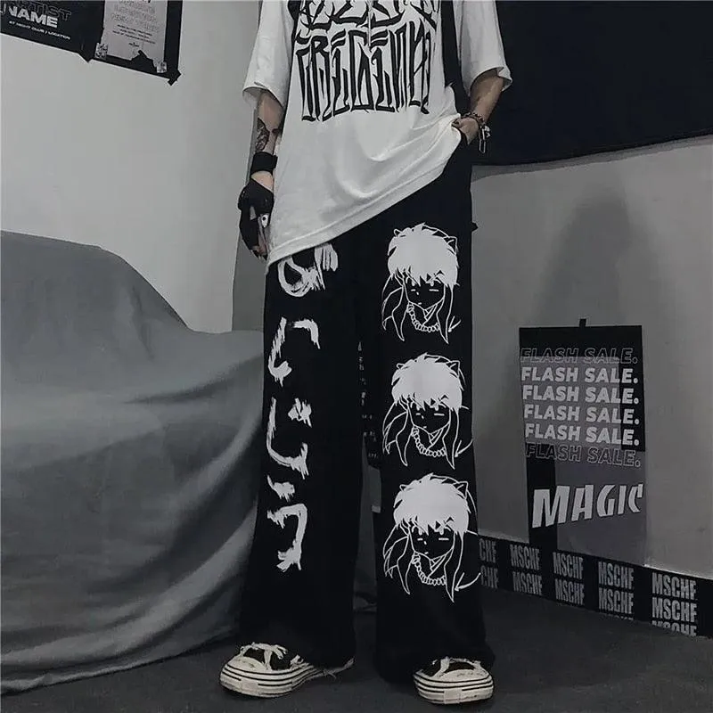 Unleash Your Gothic Retro Style with our Printed Wide Leg Pants Men Women Sweatpants Casual