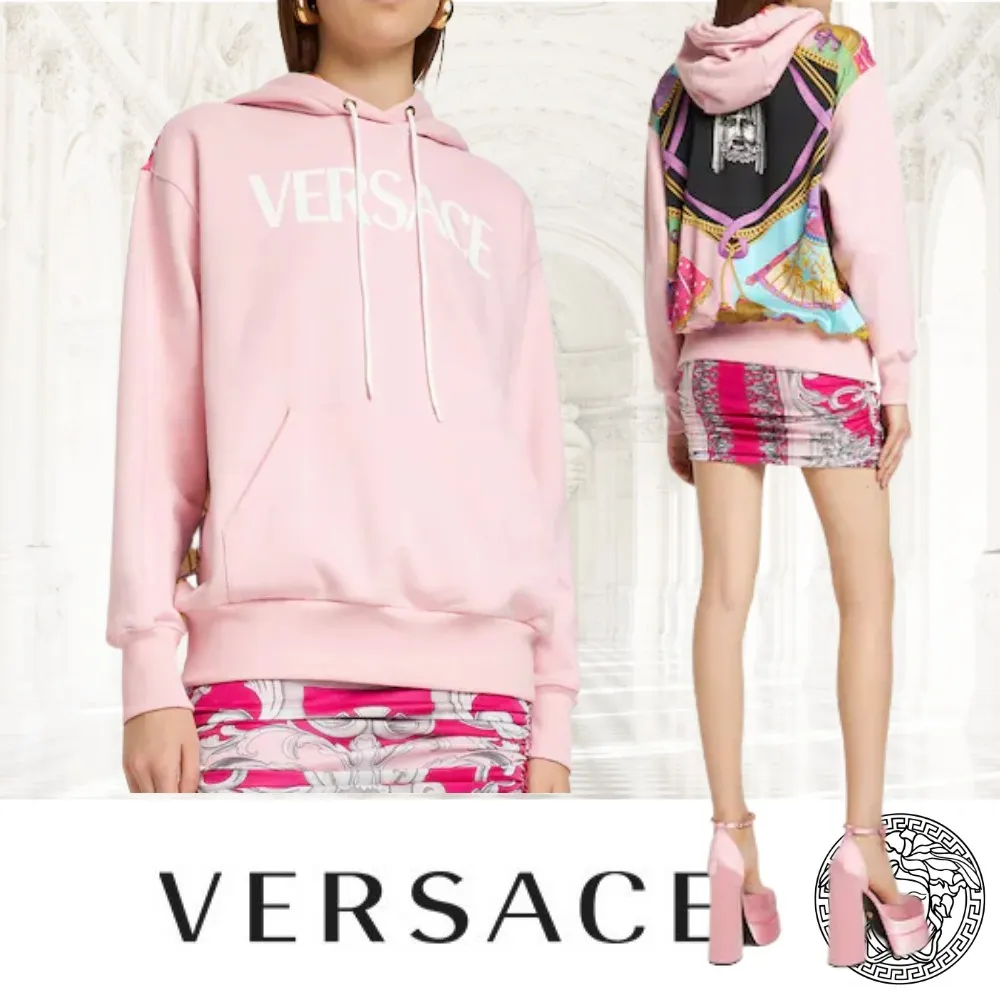 VERSACE  |Street Style Long Sleeves Cotton Logo Hoodies & Sweatshirts